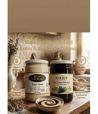 Enfes İkili Taş Değirmen Beyaz Tahin 600 gr - Köy Pekmezi 800 gr (vegan&katkısız)