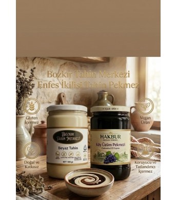 Enfes İkili Taş Değirmen Beyaz Tahin 600 gr - Köy Pekmezi 800 gr (vegan&katkısız)