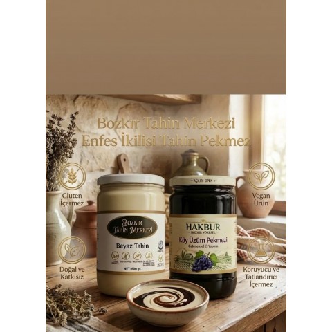 Enfes İkili Taş Değirmen Beyaz Tahin 600 gr - Köy Pekmezi 800 gr (vegan&katkısız)