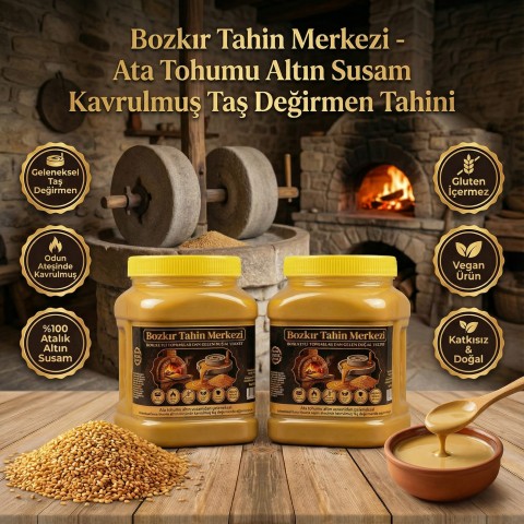 Ata Tohumu Altın Susam Taş Değirmen Tahini Kavrulmuş 930grX 2 adet (katkısız&vegan)