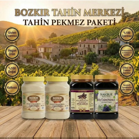 Taş Değirmen Doğal Beyaz Tahin 935 gr 2 adet & Geleneksel Üzüm-Keçiboynuzu pekmezi 950 g