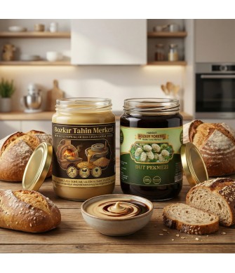 Muhteşem İkili Ata Tohum Altın Susam Kavrulmus Tahin 600 Gr - Dut Pekmezi 800 Gr katkısız