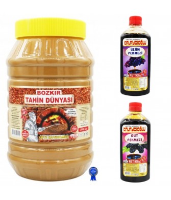 ENFES ÜÇLÜ - KAVRULMUŞ TAHİN KEPEKSİZ 2900 GR- ÜZÜM PEKMEZİ 950GR- DUT PEKMEZİ 950 GR