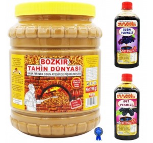 Tahin Pekmez Üçlüsü - Bozkır Çifte Kavrulmuş Tahin 1900gr - Üzüm ve Dut pekmezi 950 gr