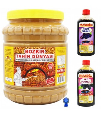Tahin Pekmez Üçlüsü - Bozkır Çifte Kavrulmuş Tahin 1900gr - Üzüm ve Dut pekmezi 950 gr