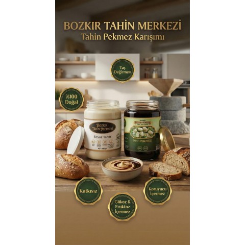 Bozkır Tahin Merkezi Doğal Beyaz Taş Değirmen Tahin 600 Gr - Dut Pekmezi 800 Gr 