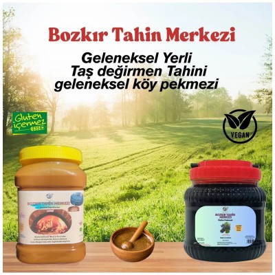 Bozkır tahin Merkezi Yerli Altın susam tahini 930 Gr & Köy Üzüm Pekmezi 950 Gr (doğal& katkısız)