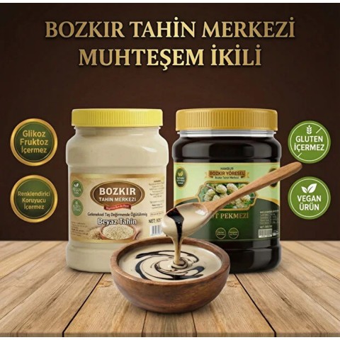 DoğalTaş Değirmen Beyaz Tahin 935 gr - Geleneksel Dut Pekmezi 950 gr(Katkısız&vegan)