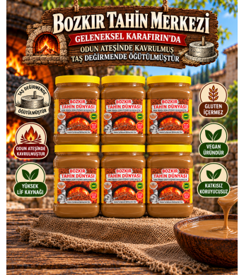 Bozkır Tahin Merkezi Çift Kavrulmuş Taş Değirmen Tahin 935 Gr 6 adet (Vegan)
