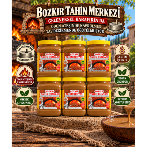Bozkır Tahin Merkezi Çift Kavrulmuş Taş Değirmen Tahin 935 Gr 6 adet (Vegan)