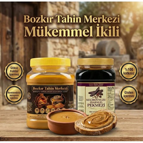 Ata Tohum Altın Susam Kavrulmuş Tahin 930 gr- Geleneksel Keçiboynuzu Pekmezi 950 gr