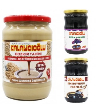 SÜPER ÜÇLÜ - BOZKIR BEYAZ TAHİN CAM 700 GR - KEÇİBOYNUZ PEKMEZİ CAM 800 GR - ÜZÜM PEKMEZİ CAM 800GR