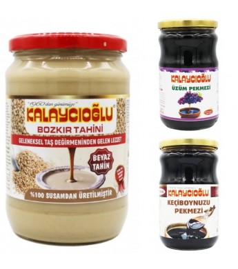 SÜPER ÜÇLÜ - BOZKIR BEYAZ TAHİN CAM 700 GR - KEÇİBOYNUZ PEKMEZİ CAM 800 GR - ÜZÜM PEKMEZİ CAM 800GR