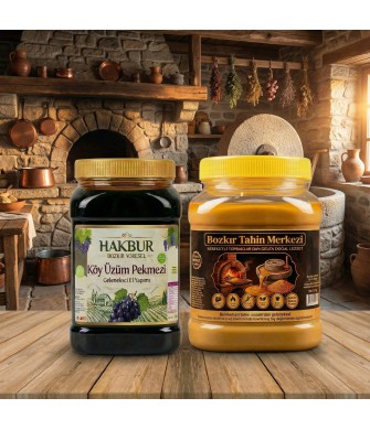 Yerli Altın susam tahini 930 Gr & Köy Üzüm Pekmezi 950 Gr (vegan& katkısız)