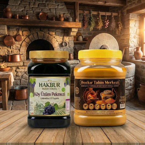 Yerli Altın susam tahini 930 Gr & Köy Üzüm Pekmezi 950 Gr (vegan& katkısız)