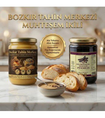 Ata Tohumu Altın Susam Kavrulmuş Tahin 600 Gr-Geleneksel Keçiboynuzu pekmezi 800gr Ata Tohumu Altın Susam Kavrulmuş Tahin 600 Gr-Geleneksel Keçiboynuzu pekmezi 800gr